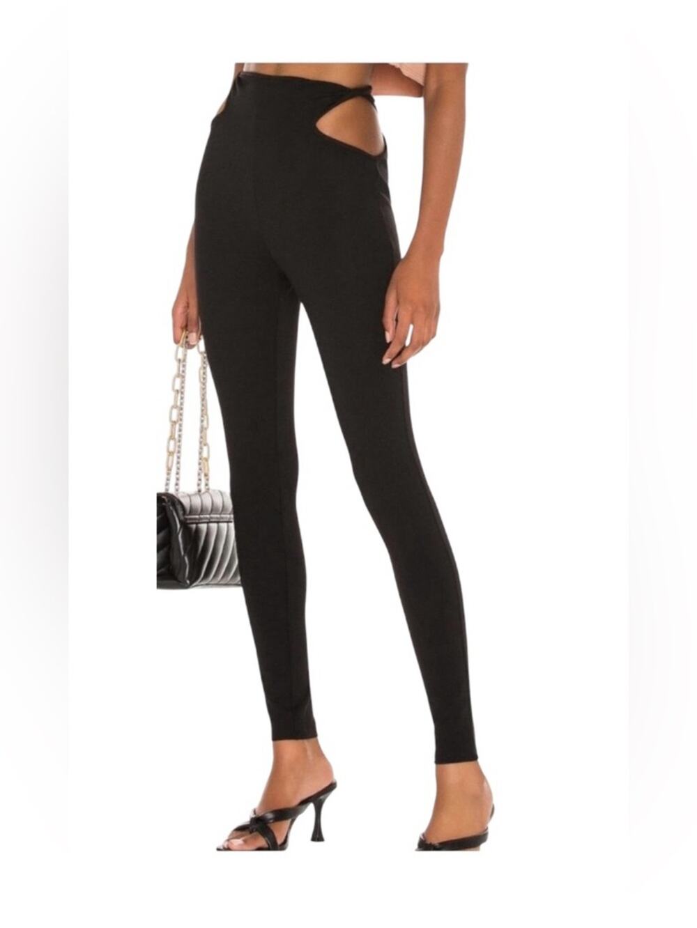 h:ours Black Cut Out Waist Leggings Spandex Blend Pants Size Small